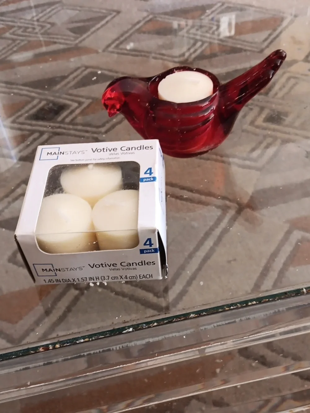 Mainstays Red Glass Bird Votive with White Votives